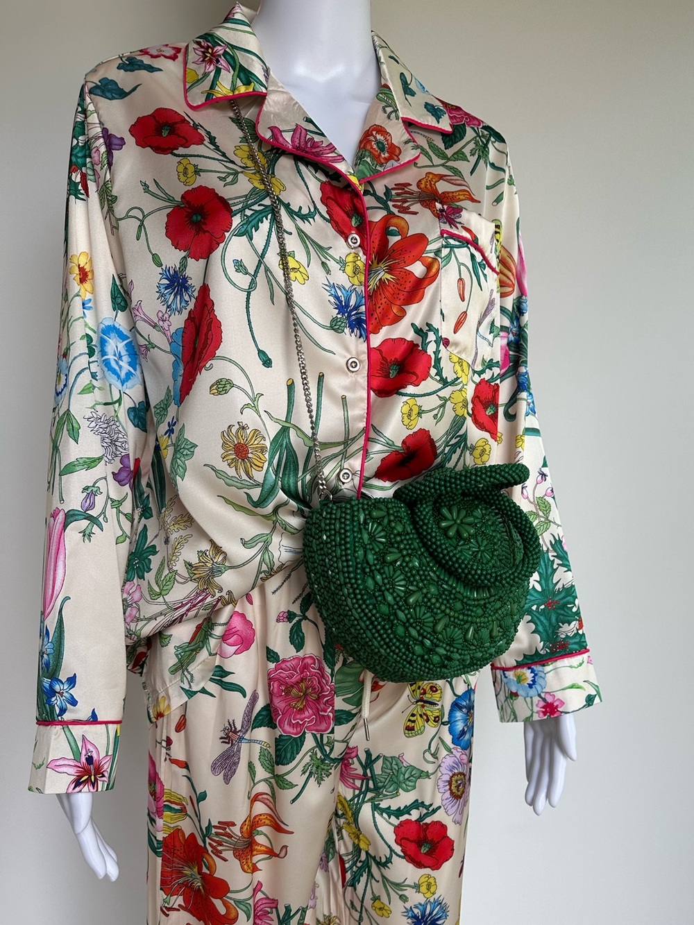 Green Beaded Crescent Crossbody Bag - Elegant Handcrafted Style